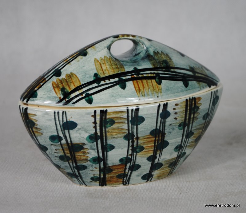 Bombonierka, polska ceramika artystyczna projekt zatwierdzony w 1959 r, model 3386, projekt Instytut Wzornictwa Przemysłowego