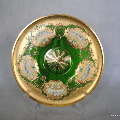 Czechy Bohemia talerz patera zieleń ręcznie malowana złocona 31 cm