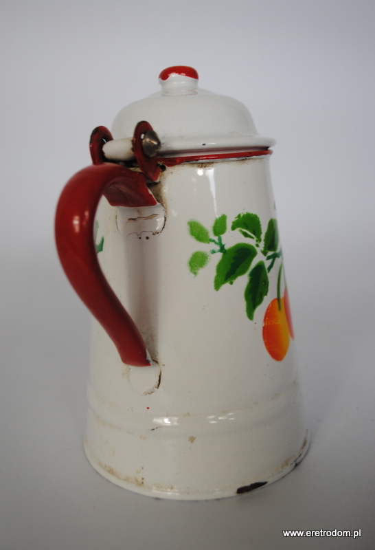 Silesia Rybnik zestaw emalia z owocami misa imbryk dzbanek