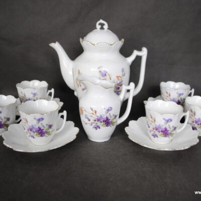 Suliszów Zofiówka zestaw porcelany dla 4 os. + 2 filiżanki fiołki